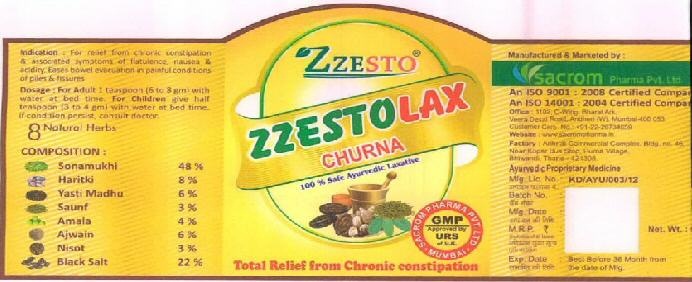 Zzesto Zzestolax Churna Device mark 2488978 Trademark