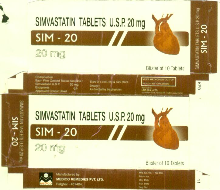 Simvastatin Tablets 20 Mg (label) Device mark 1426977 Trademark
