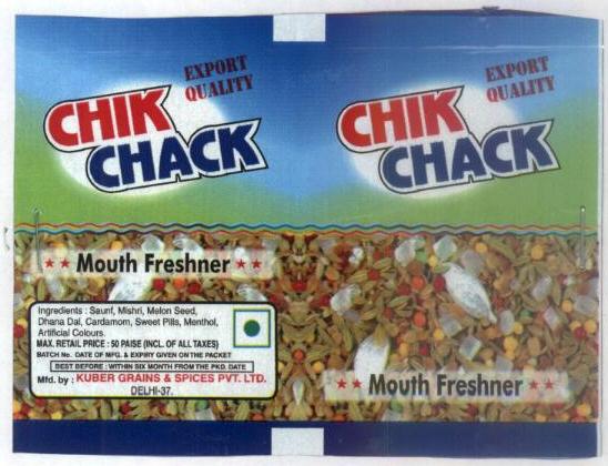 Chik Chack Mouth Freshner With Label Device mark 1480858 Trademark