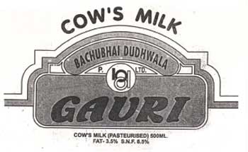 Cows Milk Bachubhai Dudhwala Gauri (label) Device mark 1114169 Trademark