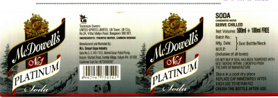 Mcdowell's No.1 Platinum Soda Device mark 2027840 Trademark