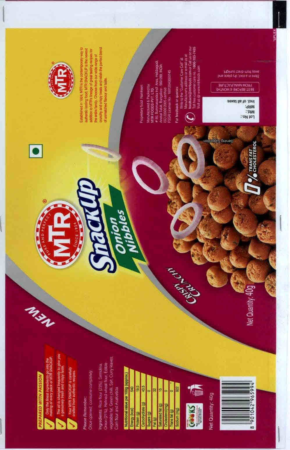 Mtr Snackup Onion Nibbles Device mark 2712345 Trademark