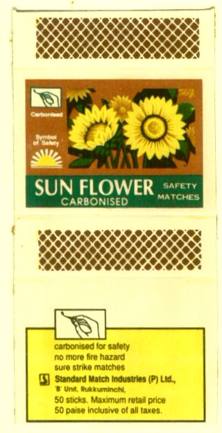 Sun Flower Safety Matches , Sunflower (device) Device mark 806672 Trademark