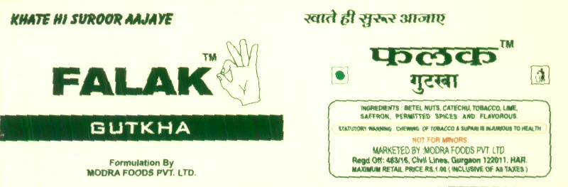 Falak Gutkha (label) Device mark 1590972 Trademark