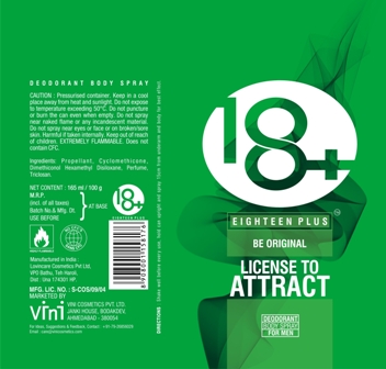 Eighteen Plus Deodorant Body Spray - Attract For Man Device mark 2095411 Trademark