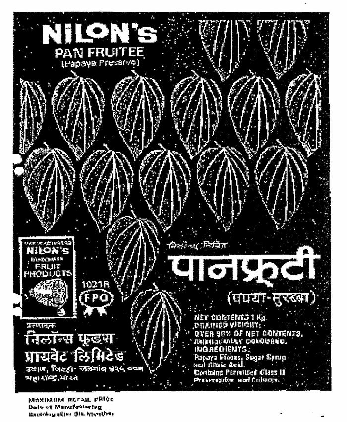 Nilon's Pan Fruitee (label) Device mark 511269 Trademark