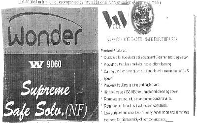 Wonder W 9060 Supreme Safe Solv. (nf ) (label) Device mark 2799729 Trademark