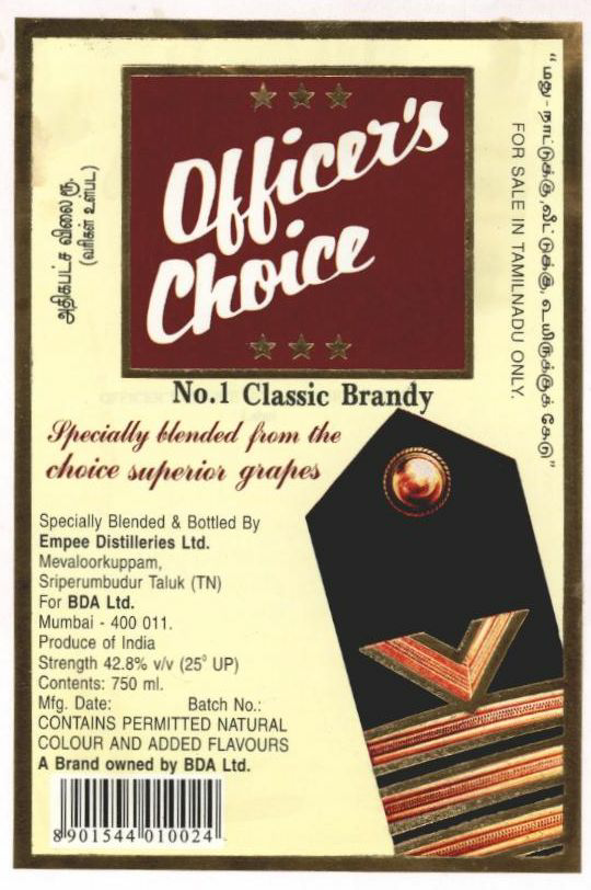 Officer's Choice (label) Device mark 1036570 Trademark