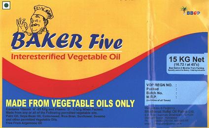 Baker Five, Interesterified Vegetable Oil Device mark 1781696 Trademark