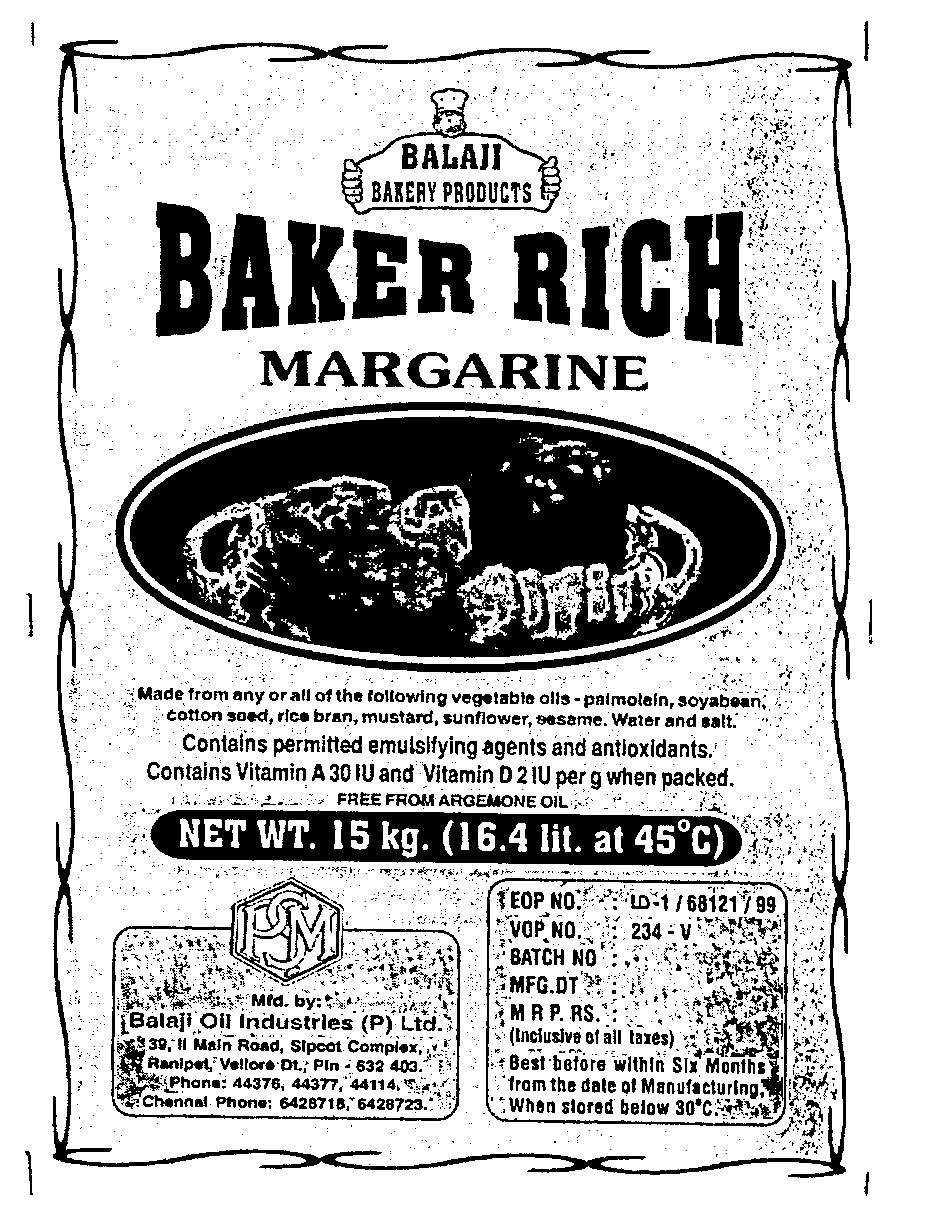 Balaji Bakery Products Baker Rich Margarine Device mark 987966 Trademark