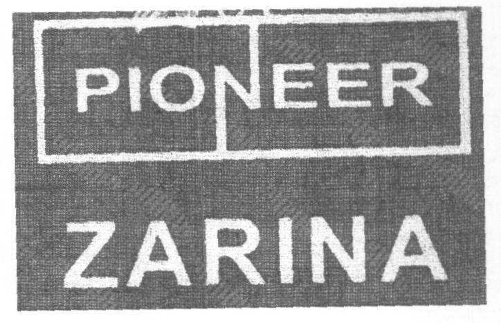 Pioneer Zarina (label) Device mark 1608807 Trademark