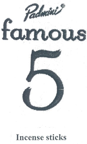 Padmini Famous 5 Incense Sticks Device mark 1454334 Trademark