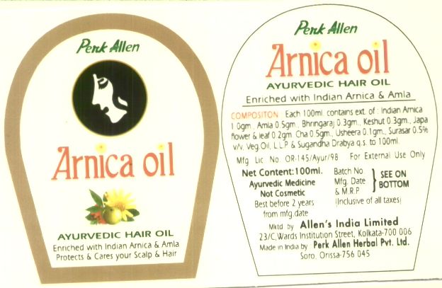Perk Allen Arnica Oil (label) Device mark 1475055 Trademark