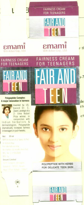 Emami Fair And Teen, Half Bust Of A Girl Device mark 1476195 Trademark