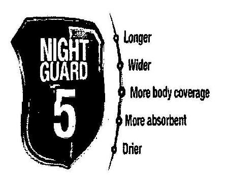Night Guard 5 Longer Wider More Body Coverage More Absorbent (logo) Device mark 2192968 Trademark