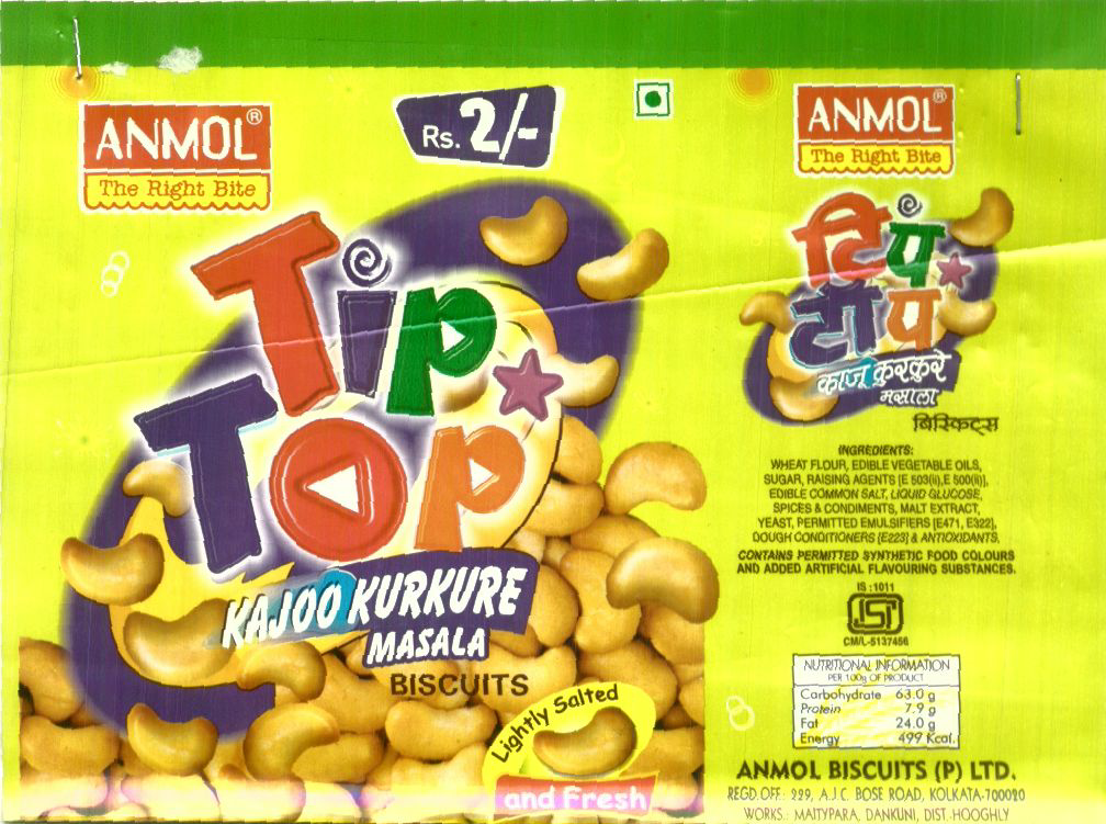 Tip Top Kajoo Kurkure Masala Biscuits ( Label) Device mark 1440504 Trademark