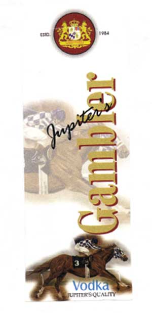Gambler Jupietr's, Vodka , Device Of Horse, [label] Device mark 1407455 Trademark