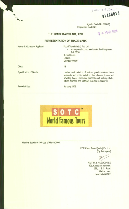 Sotc World Famous Tours Device mark 1428014 Trademark