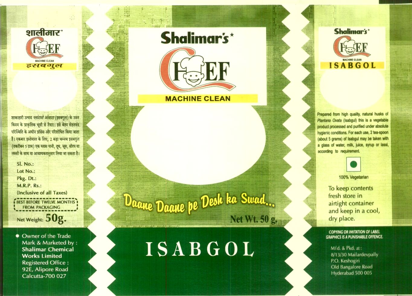 Shalimar's Chef, Isabgol Device mark 1523384 Trademark