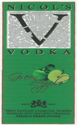 Nicol's V Vodka Green Apple' (label) Device mark 2601583 Trademark