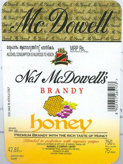 No.1 Mcdowell's Honey Device mark 1336315 Trademark