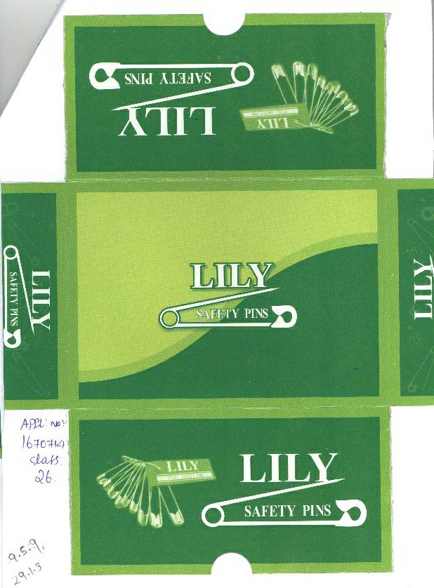 Lily Safety Pins Device mark 1670714 Trademark