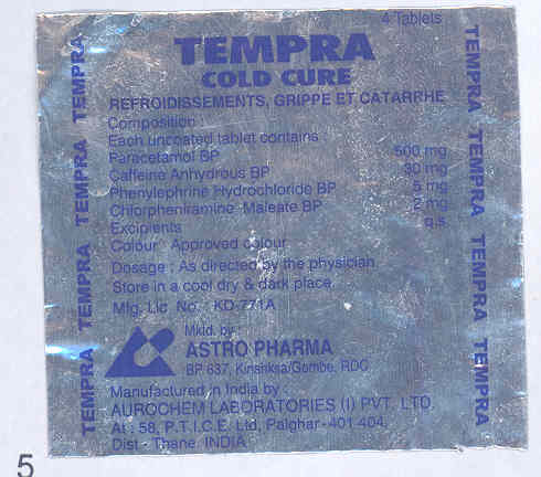 Tempra Cold Cure (label) Device mark 1768309 Trademark