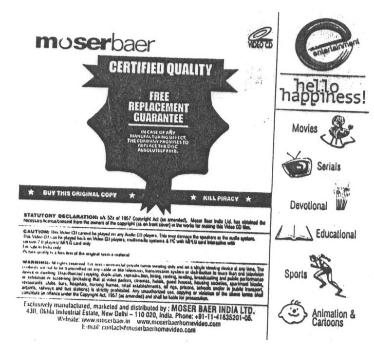 Moserbaer - Hello Happiness! Device mark 1594478 Trademark