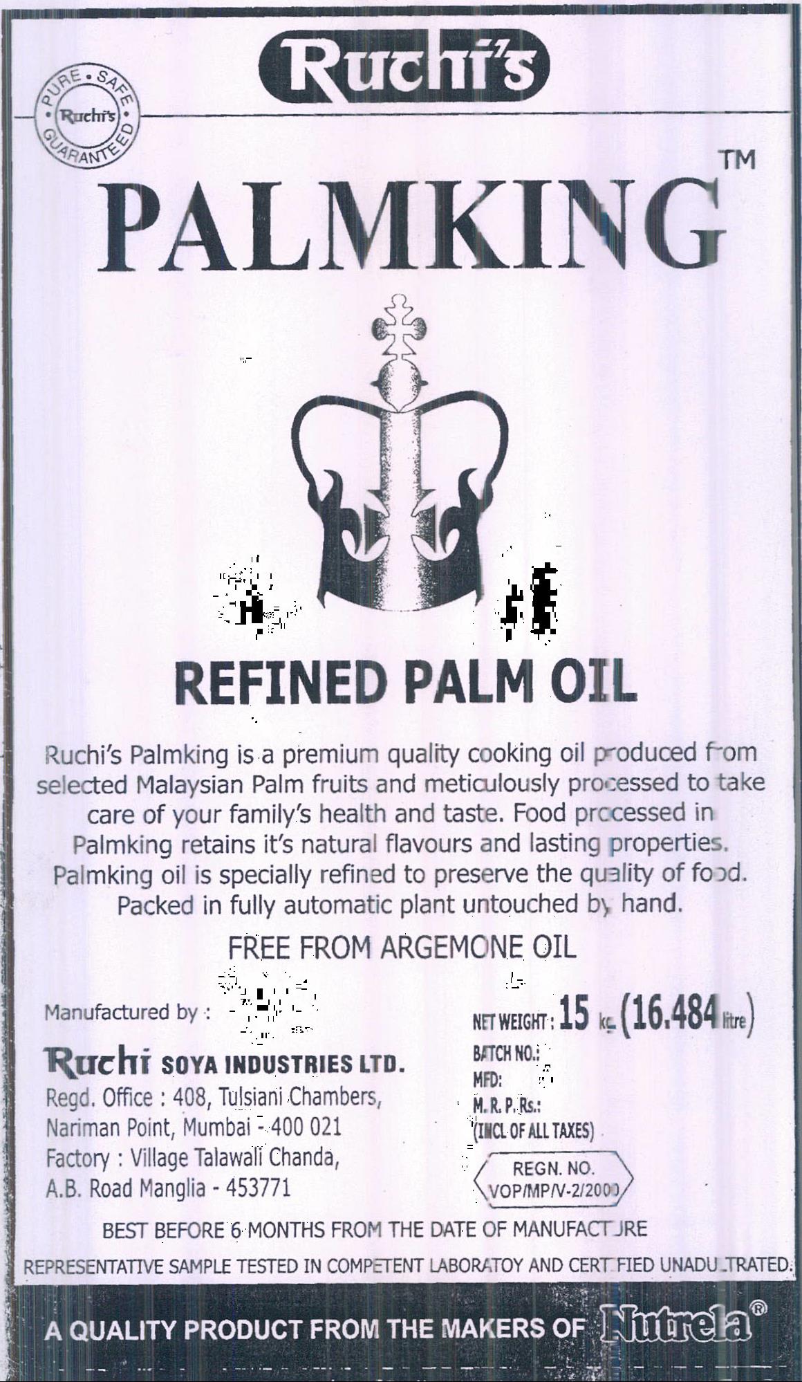 Ruchi"s Palmking Refined Palm Oil Device mark 1008863 Trademark