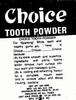Choice Tooth Powder. Device mark 644213 Trademark