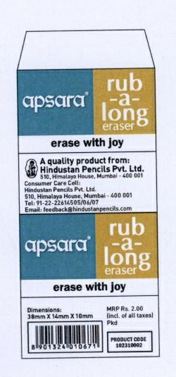Apsara Rub - Long Eraser Device mark 1962095 Trademark