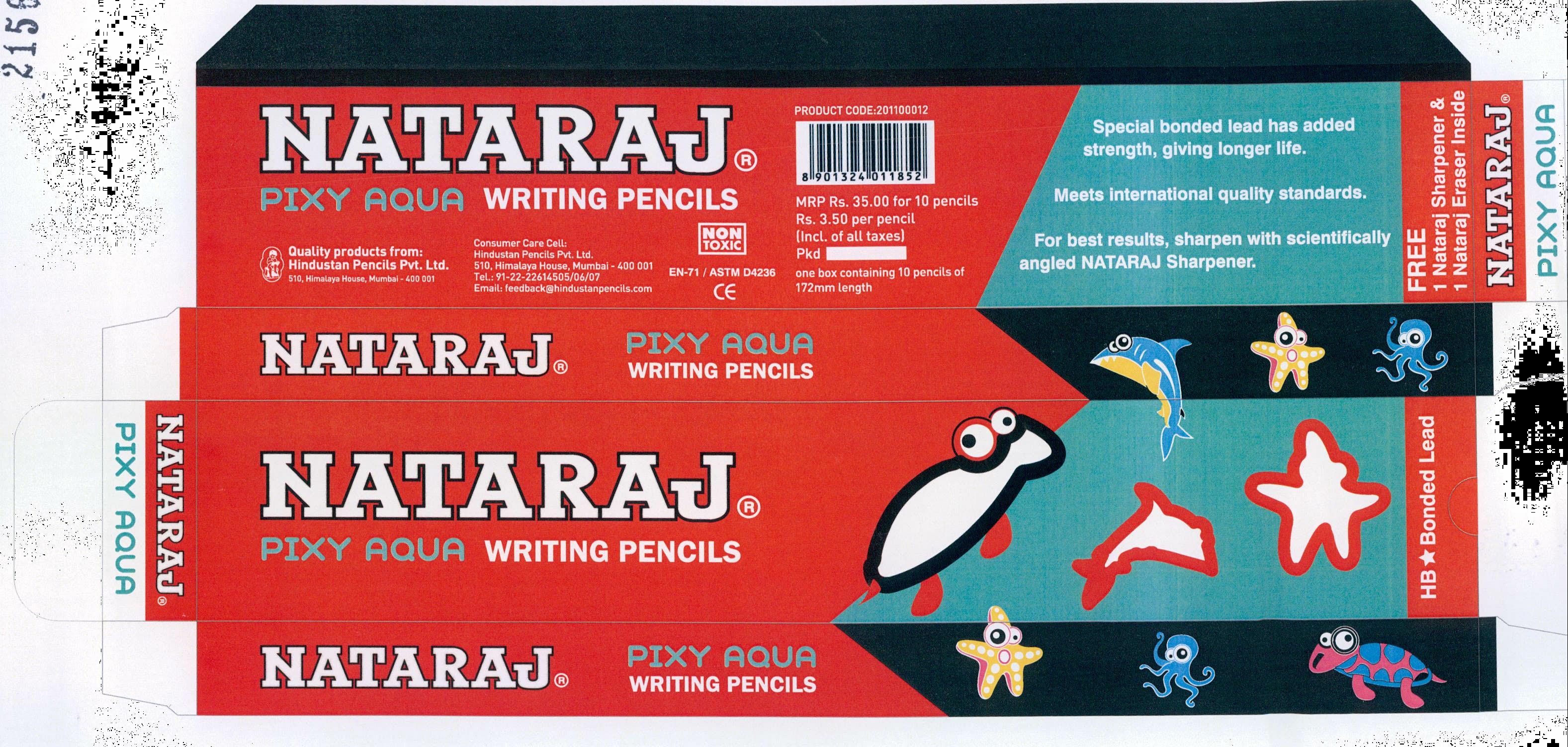 Nataraj Pixy Aqua Writing Pencils Device mark 2156591 Trademark