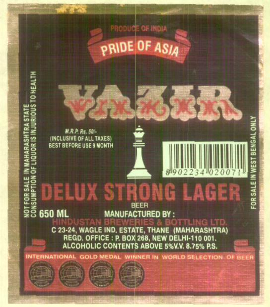 Vazir, Pride Of Asia(label) Device mark 1608410 Trademark