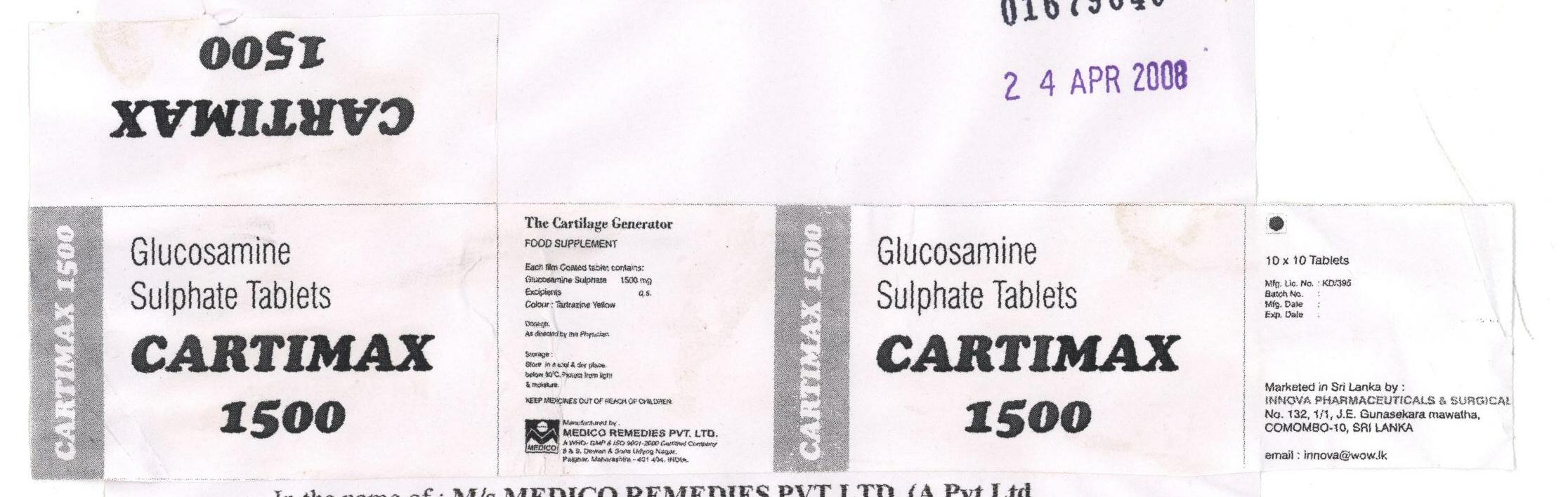 Cartimax 1500 (label) Device mark 1679849 Trademark
