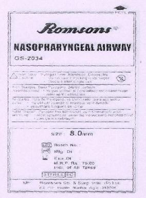 Romsons Nasopharyngeal Airway(label) Device mark 1544112 Trademark