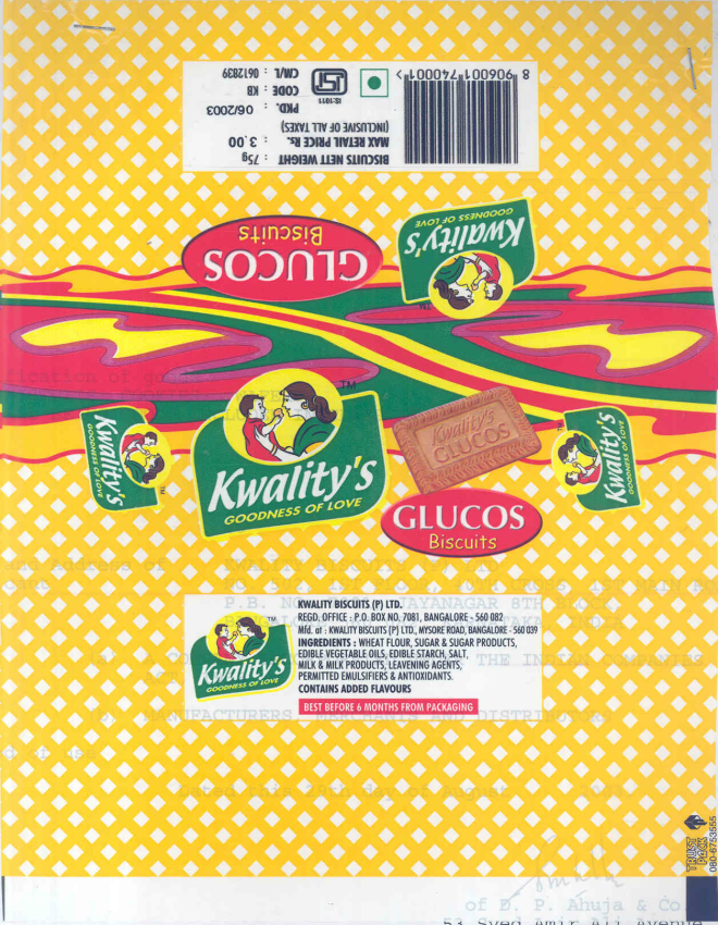 Kwality's Glucos (label) Device mark 1230193 Trademark