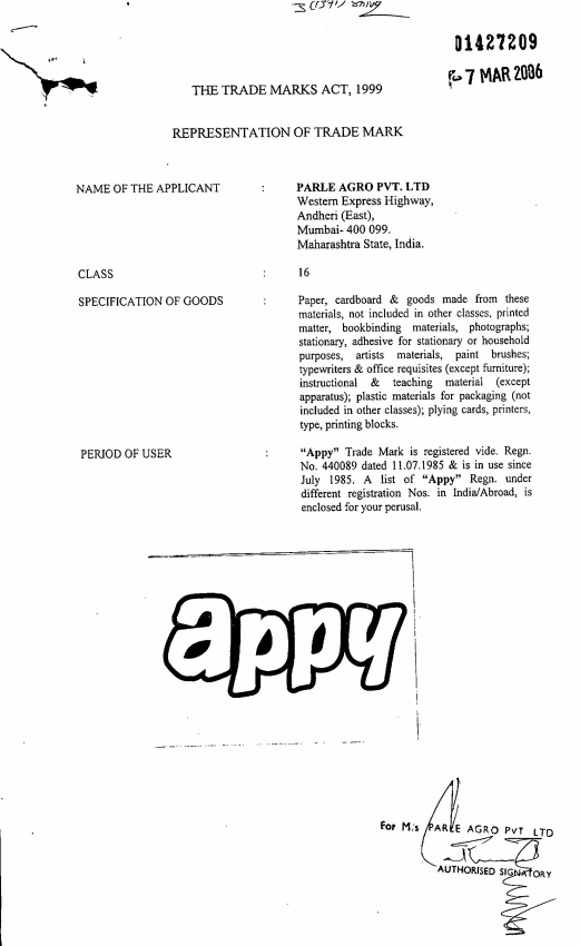 Appy ( Label) Device mark 1427209 Trademark