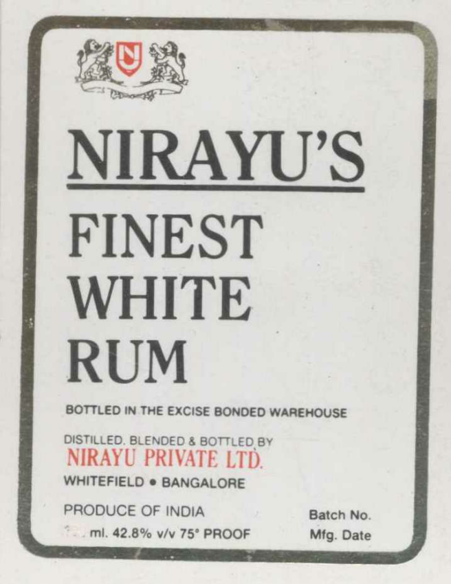 Nirayu's Finest White Rum. Device mark 1045006 Trademark