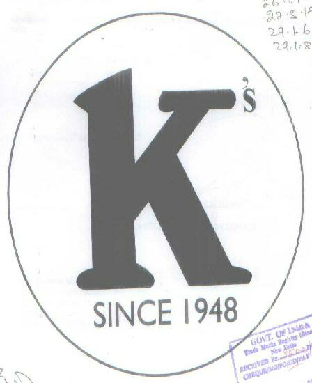 K S Since 1948 Device mark 1590300 Trademark