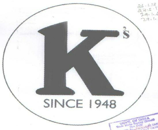 K S Since 1948 Device mark 1590301 Trademark