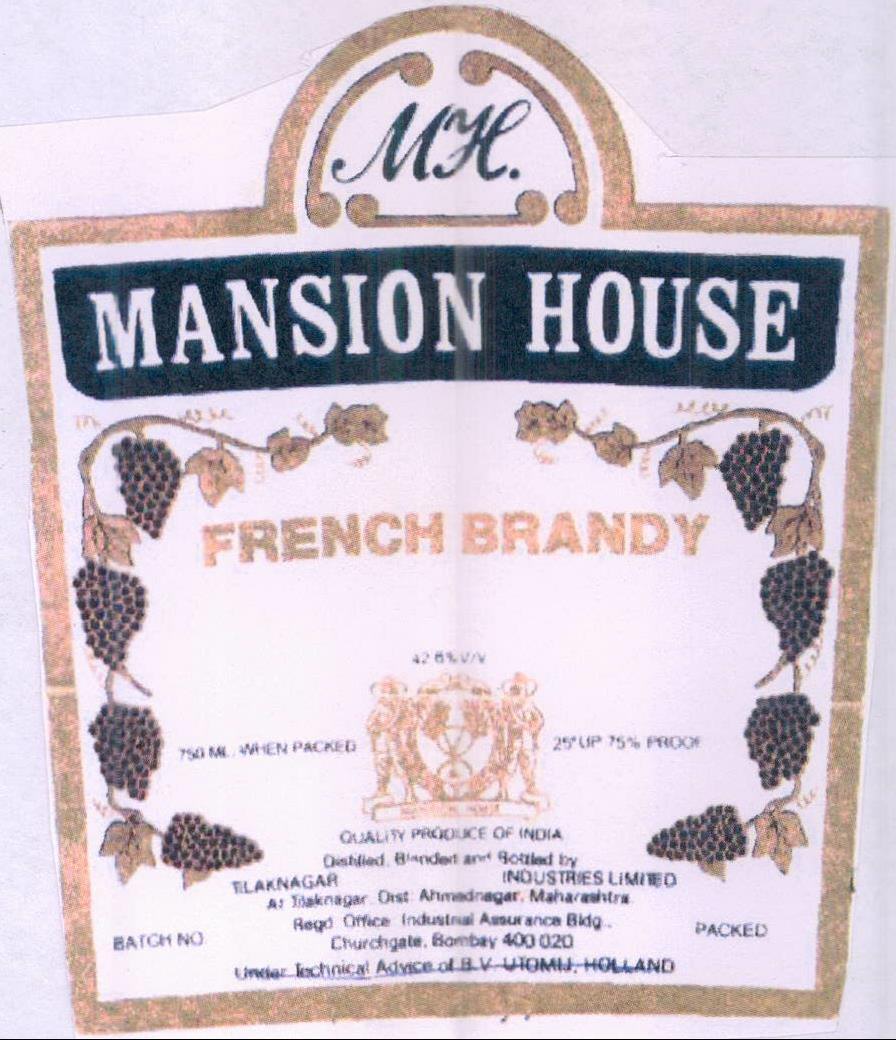 Mh. Mansion House (label) Device mark 612191 Trademark