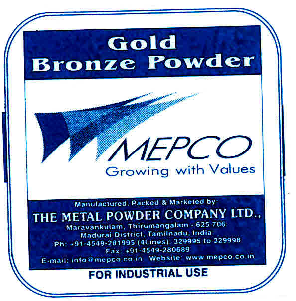 Mepco Growing With Values Gold Bronze Powder Device mark 3000507 Trademark