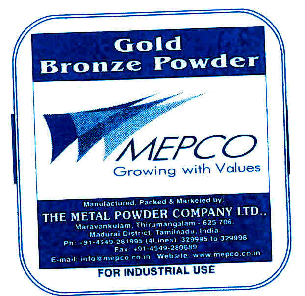 Mepco Growing With Values Gold Bronze Powder Device mark 3000508 Trademark