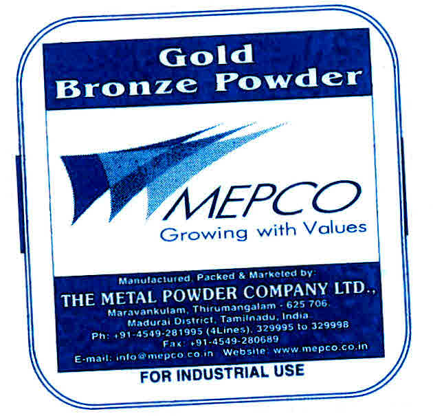 Mepco Growing With Values Gold Bronze Powder Device mark 3000509 Trademark