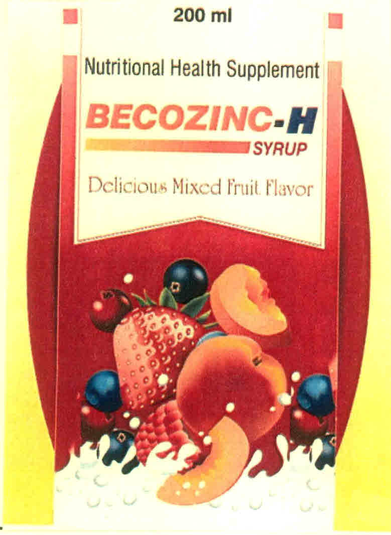 Nutritional Health Supplement Becozinc-h Syrup Delicious Mixed Fruit Flavour Device mark 3046365 Trademark