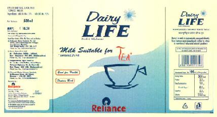 Reliance Dairy Life Milk Suitable For Tea Device mark 3054850 Trademark