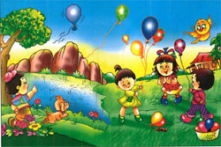 Device Of Boys, Girls And Baloons Device mark 3083759 Trademark