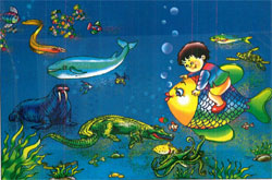 Device Of Fish, Boy And Crocodile Device mark 3083769 Trademark