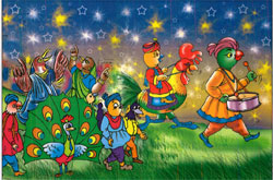Device Of Cartoons, Peacock And Stars Device mark 3083774 Trademark