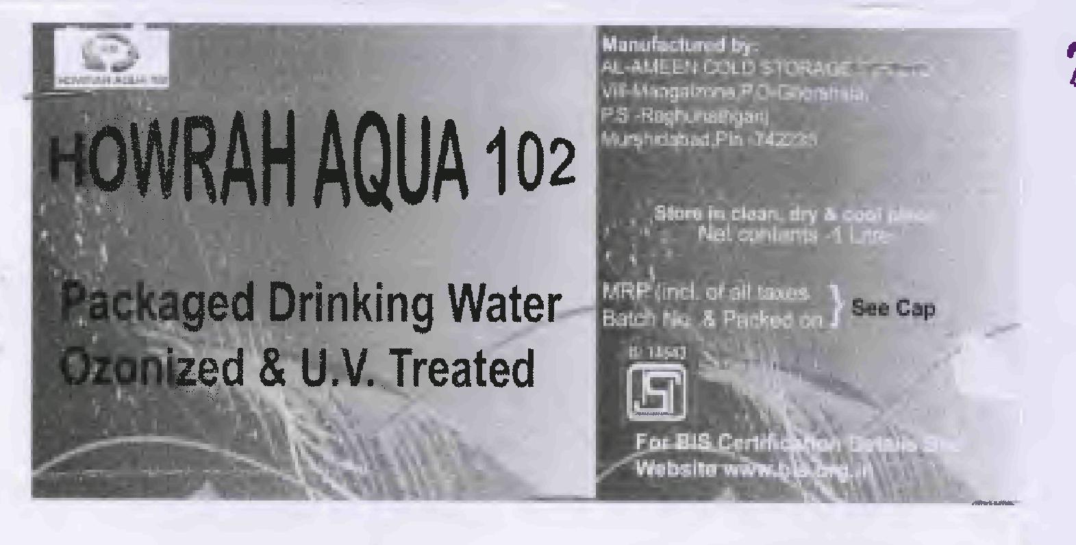Howrah Aqua 102 (label) Device mark 3191001 Trademark